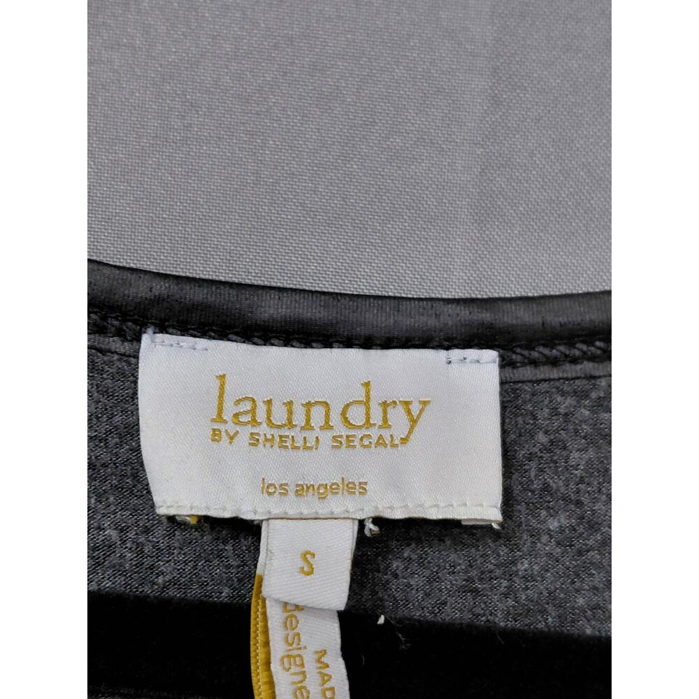 Laundry by Shelli Segal Gray Faux Leather Contrast Sleeve Top Women Size S - Picture 7 of 12